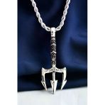 Ak Store Silver Gümüş Kaplama K-105 Paslanmaz Kromix Erkek Kolye Madalyon Poseidon Mızrağı Otantik Gravür