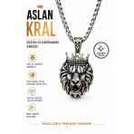 Ak Store Silver Gümüş Kaplama K-106 Paslanmaz Kromix Öfkeli Aslan Kral Erkek Kolye Madalyon