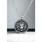 Ak Store Silver Gümüş Kaplama K-109 Paslanmaz Kromix Erkek Kolyesi Yuvarlak Çerçeve İçinde Aslan Kral Madalyon