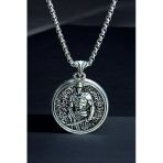 Ak Store Silver Gümüş Kaplama K-114 Paslanmaz Kromix Erkek Kolye Madalyon Savaşcı Spartalı Leonidas