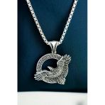 Ak Store Silver Gümüş Kaplama K-116 Paslanmaz Kromix Erkek Kolye Madalyon İskandinav Odin Viking Kuzgun
