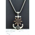 Ak Store Silver Gümüş Kaplama K-122 Paslanmaz Kromix Erkek Kolye Madalyon Dümen Çıpa Denizci