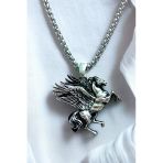 Ak Store Silver Gümüş Kaplama K-125 Paslanmaz Kromix Erkek Kolye Madalyon Özgürlüğün Sembolü Uçan At Pegasus