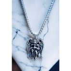 Ak Store Silver Gümüş Kaplama K-130 Paslanmaz Kromix Erkek Kolye Madalyon Savaşcı Baş Melek Michael