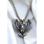 Ak Store Silver Gümüş Kaplama K-132 Paslanmaz Kromix Erkek Kolye Madalyon Bilgeliğin Sembolü Kanadı Açık Baykuş