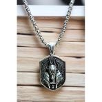 Ak Store Silver Gümüş Kaplama K-137 Paslanmaz Kromix Erkek Kolye Madalyon Mısır Mitolojik Tanrısı Anubis