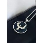 Ak Store Silver Gümüş Kaplama K-155 Krom-Çelik Erkek Kolyesi Zümrüdü Anka Kuşu Madalyon