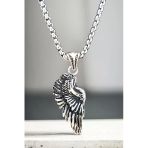 Ak Store Silver Gümüş Kaplama K-158 Paslanmaz Kromix Erkek Kolyesi Kartal Kanadı Madalyon