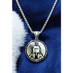 Ak Store Silver Gümüş Kaplama K-169 Paslanmaz Kromix Erkek Kolye Phalanx Miğfer Motifli Kalkan Madalyon
