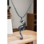Ak Store Silver Gümüş Kaplama K-172 Paslanmaz Kromix Erkek Kolye Madalyon Deniz Atı
