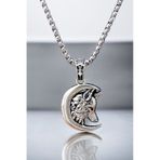Ak Store Silver Gümüş Kaplama Krom-Çelik Erkek Kolye Madalyon Hilal İçinde Bozkurt Gümüş