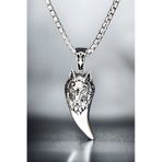 Ak Store Silver Gümüş Kaplama Krom-Çelik Erkek Kolye Madalyon Kurt Dişi Üzerine Bozkurt İşleme