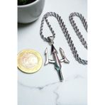 Ak Store Silver Gümüş Kaplama Krom-Çelik Erkek Kolye Madalyon Poseidon Mızrak Gümüş