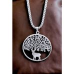 Ak Store Silver Gümüş Kaplama Paslanmaz Kromix Erkek Kolye Madalyon Geyik Boynuzu Hayat Ağacı
