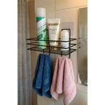 AKAMİNO Çok Amaçlı Kancalı Banyo Rafı Duşakabin Rafı Yapışkanlı Metal Banyo Düzenleyici Siyah Düzenleyici