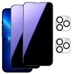 AKARMOVO iPhone 13 Pro Max için 2 Paket Gizlilik Karşıtı Mavi Işık Ekran Koruyucu + 2 Paket Kamera Lens Koruyucu, Anti-Casus Mavi Işık Engelleyici Göz Koruması Tam Kaplama Temperli Cam Film (6,7 inç)