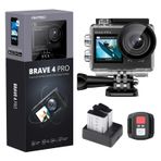 AKASO Brave 4 Pro Aksiyon Kamerası 4K Su Geçirmez Su Altı Kamerası 40 m - Ultra HD 20MP 170° Geniş Açılı WiFi Spor Kamerası Çift Ekran, Dokunmatik Ekran, 5X Yakınlaştırma ve Montaj Setleri