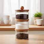 Akasya Kapaklı 3 Katlı Cam Kavanoz Mutfakta Dekoratif Tezgahta 3 Kat Yer Kazandıran Doğallık Tazelik Estetiklik Bir Arada