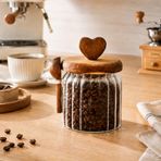 Akasya Kapaklı Cam Kavanoz 460 ML Kaşıklı | Hava Geçirmez Baharatlık Çay Kahve Şeker Saklama Kabı