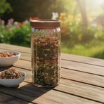 Akasya Kapaklı Çizgili Cam Kavanoz (1000Ml /1 Litre) | Hava Geçirmez, Fitilli Tasarım Gıda Saklama Kabı | Kahve, Çay, Kuruyemiş Bakliyat Kavan