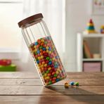 Akasya Kapaklı Uzun Çizgili Cam Kavanoz (1250 Ml) | Hava Geçirmez, Fitilli Tasarım Gıda Saklama Kabı | Makarna, Bakliyat, Kahve Çay Kavanozu (9X25 Cm)