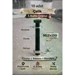 akatsuki civata3 Paslanmaz Çelik Civata + Somun + Rondela Seti (M12X150Mm) – 10 Adet