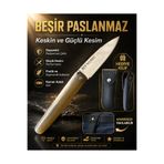 akatsuki Çorum Beşir Paslanmaz Dövmeli El Yapımı Bıçak 40 Yılık Ustalık 10 cm Çelik Ağız 12 cm Sap Kılıf Hediyeli