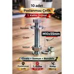 akatsuki M10*55 Paslanmaz Çelik Civata + Somun + Rondela Seti (M10X55Mm) – 10 Adet