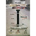 akatsuki M12*120 Paslanmaz Çelik Civata + Somun + Rondela Seti (M12X120Mm) – 10 Adet