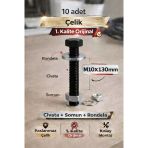 Akatsuki Paslanmaz Çelik Civata + Somun + Rondela Seti (M10x130mm) _ 10 Adet