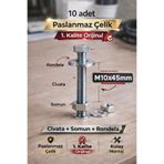 akatsuki Paslanmaz Çelik civata + Somun + Rondela Seti (M10x45mm) – 10 Adet