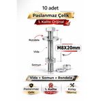 akatsuki Paslanmaz Çelik civata + Somun + Rondela Seti (M8x20mm) – 10 Adet