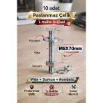 akatsuki Paslanmaz Çelik civata + Somun + Rondela Seti (M8x70mm) – 10 Adet
