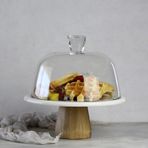Akayev Mermer 25 Cm Ahşap Konik Ayaklı Beyaz Cam Fanus