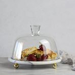 Akayev Mermer 25 cm Altın Boncuk Ayaklı Leylak Cam Fanus