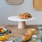 Akayev Mermer 25 Cm Konik Ahşap Ayaklı Beyaz Yuvarlak Sunum Tabağı