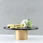 Akayev Mermer 25 cm Metal Ayaklı Siyah Yuvarlak Sunum Tabağı