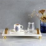 Akayev Mermer Beyaz 30x20 cm Altın Boncuk Ayaklı Tepsi
