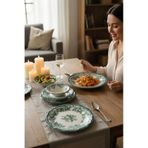 Akayev Porselen Vintage Green 24 Parça Yemek Takımı Green