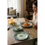 Akayev Porselen Vintage Green 24 Parça Yemek Takımı