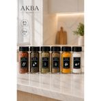 AKBA HOME 6’lı Cam Baharatlık Seti 244 cc Siyah Kapaklı Ayarlanabilir Delikli Tuzluk Biberlik