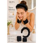 AKBA HOME Yüz Yıkama Taç ve Bileklik Seti, Makyaj Tacı, Saç Bandı, Havlu Bileklik, Spa Bakım Seti Siyah