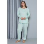 Akbeniz 202212 Su Yeşili Büyük Beden Penye Uzun Kol Kadın Pijama Takımı