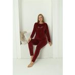 Akbeniz 20624 Kadife Bordo Kadın Pijama Takım