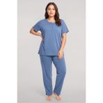 Akbeniz Büyük Beden Düğmeli Kısa Kollu Pijama Takımı Mavi