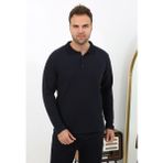 Akbeniz Erkek Polo Yaka Uzun Kol Penye Pijama Takımı 6862 Lacivert - XL