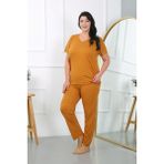 Akbeniz Kadın Büyük Beden Kısa Kol Penye Pijama Takımı Hardal 202405 - 5XL - 105-Renkli