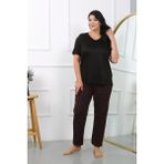 Akbeniz Kadın Büyük Beden Kısa Kol Penye Pijama Takımı Siyah 202406 - 4XL - 105-Renkli