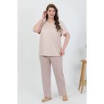 Akbeniz Kadın Büyük Beden Kısa Kol Penye Pijama Takımı Sütlü Kahve 202510 - 6XL