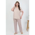Akbeniz Kadın Büyük Beden Kısa Kol Penye Pijama Takımı Sütlü Kahve 202510
